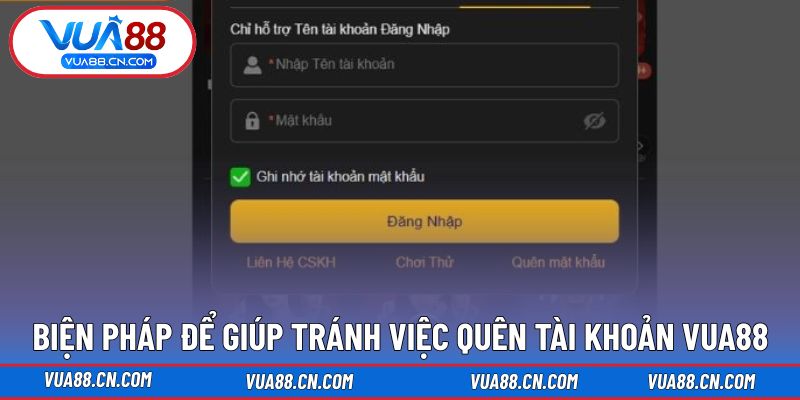 Biện pháp giúp tránh việc quên tài khoản tại VUA88 